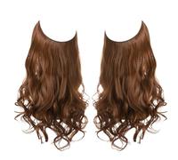 Namzi Perruque longue ondulée avec ligne de poisson invisible, taille réglable, cheveux bouclés, postiche secrète pour femme, sans clip, 45,7 cm, marron