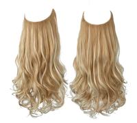 Namzi Perruque longue ondulée avec ligne de poisson invisible, taille réglable, cheveux bouclés, postiche secrète cachée pour femme, sans clip, 56 cm, blond miel clair