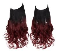 Namzi Perruque longue ondulée transparente avec ligne de poisson invisible, taille réglable, cheveux bouclés, postiche secrète pour femme, sans clip, 45,7 cm, noir à bordeaux