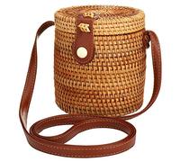 Namzi Sac à bandoulière en rotin, 1 pièce, marron, style littéraire rétro, polyvalent pour un usage quotidien, sac à main tendance en rotin indispensable
