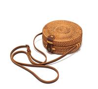 Namzi Sac à bandoulière rond en rotin, 1 pièce, marron, style littéraire rétro, polyvalent pour un usage quotidien, sac à main tendance en rotin indispensable