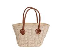 Namzi Sac tissé blanc 1 pièce, joli sac en paille matelassé en forme de cœur en diamant, design tissé élégant, motif treillis de diamant exceptionnel pour sorties décontractées