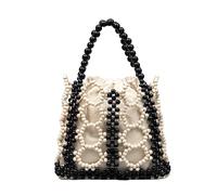 Namzi Sac tissé noir et blanc 1 pièce, joli sac tissé en perles de bois, design élégant fait à la main, parfait pour les sorties quotidiennes autour du café