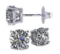 Nana - Boucles d’Oreilles en argent, tige en or 14K et brillant CZ pure brillance, avec 4 griffes - 1.0 à 8.0 Carats Poids Total (Or blanc et argent sterling, 2.00)