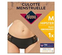 Nana Culotte Menstruelle Lavable - Flux Abondant - Absorption Supérieure pour une Protection Intégrale, Jour et nuit - Noire - Coupe Hipster, M