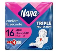 Nana Maxi Régulier Plus 16 Serviettes Hygiéniques avec Ailettes (Lot de 4)