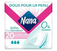 Nana PureSensitive Protège-Lingerie Extra Long - 20 Protège-Lingeries | 0% Allergène, Parfum, Colorant - Voile Extra-Doux - Design Courb-V pour un ajustement maximal - Absorption Rapide