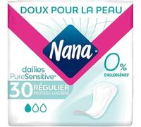 Nana PureSensitive Régulier Protège-Lingerie - Protège-Slip Long et Absorbant pour Peaux Sensibles - 0 % Allergène*, Parfum, Colorant - 30 Protège-Slips - lot de 4 (120 Protège-Slip)