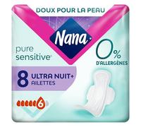 Nana PureSensitive Ultra Nuit+ - 8 Serviettes Hygiéniques avec Ailettes