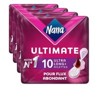 Nana Ultimate Ultra Long+ Serviettes Hygiéniques - Flux Abondant - 10 Serviettes En Pochette Individuelle (Lot de 4)