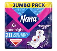 Nana Ultra Goodnight Large Serviettes Hygiéniques Avec Ailettes - Flux Très Abondants - 20 Serviettes En Pochette Individuelle