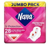 Nana Ultra Régulier Plus Serviettes Hygiéniques Avec Ailettes - Flux Modérés - 28 Serviettes En Pochette Individuelle