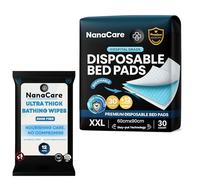 NanaCare Lot de 30 alèses antidérapantes de qualité supérieure pour incontinence 60 x 90 cm et 15 lingettes pour le corps - Draps jetables très absorbants pour incontinence - Pour homme et femme