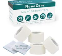 NanaCare Micropore Lot de 4 rouleaux de ruban chirurgical 2,5 cm x 10 m + 10 tampons de gaze | Ruban microporeux | Ruban médical pour la peau, les pansements et le visage | Ruban microporeux | Ruban