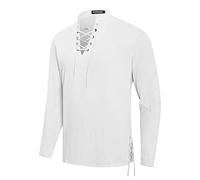 NANAMEEI Chemise Lin Homme Manches Longues Costume Pirate Tunique Médiévale à Lacet Viking Blanc XL