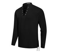 NANAMEEI Chemise Lin Homme Manches Longues Costume Pirate Tunique Médiévale à Lacet Viking Noir XL