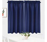 NANAN Lot de 2 rideaux courts à étages, tissage gaufré texturé, sur mesure pour salle de bain, cuisine, café - 76 x 114 cm - Bleu marine