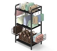 NANANARDOSO Étagère de rangement à 3 niveaux pour sac à main, étagère pour vestiaire, chambre à coucher, salon, noir