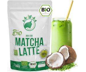 NanaNatura 's Bio Matcha Latte Mix avec 22 % de thé vert matcha japonais en poudre et de sucre de fleur de coco | Pour un plaisir tout simplement délicieux | Convient également pour la glace et les