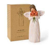 NANAOUS Figurines d'Anges Gardiens Tenant des Fleurs Rouge-Orange, Statue d'Anges en Résine Sculptée Peinte à la Main Cadeaux d'Espoir et de Renouvellement Émotionnel, Ornement de Décoration