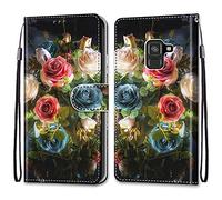 nancencen Coque Compatible avec Samsung Galaxy SM-A530F / A8 2018, Flip Étui Housse Wallet Fente pour Carte Case - Fleurs