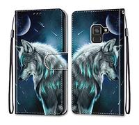 nancencen Coque Compatible avec Samsung Galaxy SM-A530F / A8 2018, Flip Housse Fente pour Carte WalletÊtre Applicable Samsung Galaxy SM-A530F / A8 2018 - Loup Noir