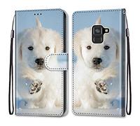 nancencen Coque Compatible avec Samsung Galaxy SM-A530F / A8 2018, Flip Housse Fente pour Carte WalletÊtre Applicable Samsung Galaxy SM-A530F / A8 2018 - Chiot Mignon