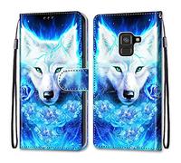 nancencen Coque Compatible avec Samsung Galaxy SM-A530F / A8 2018, Flip Housse Fente pour Carte WalletÊtre Applicable Samsung Galaxy SM-A530F / A8 2018 - Loup Blanc