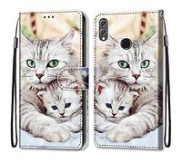 nancencen Coque Portefeuille Compatible avec Huawei Honor 8X /View 10 Lite/V10 Lite, Flip Étui Case Position de La Carte et Fonction Support - Deux Chats