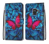nancencen Coque Portefeuille Compatible avec Samsung Galaxy SM-A530F / A8 2018, Flip Étui Case Position de La Carte et Fonction Support - Papillon Rouge