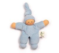 Nanchen Poupée bleu clair en 100 % pur coton bio avec garnissage en laine vierge bio