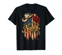 Nancy Chapeau de Cowboy Drapeau américain Rose T-Shirt Graphique avec Valeur