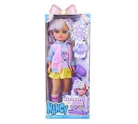 Nancy Charms in Style NAC90000 Poupée Kawaii avec Jupe à Planches et Sweat-Shirt imprimé, Gilet et Chaussettes Jusqu'au Genou, Comprend des Sabots pour Charms, +3 Ans