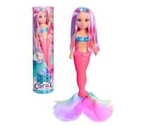 Nancy Corail NAC69000 Poupée 100% sirène, Queue de sirène, Finition en Tissu Multicolore Assortie à sa Longue crinière Multicolore, poupée Submersible dans l'eau Depuis 3 Ans