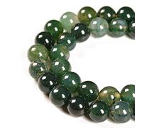 Nancybeads Perles rondes en vrac naturelles pour la fabrication de bijoux - 39,4 cm - 1 fil de 6 mm et 8 mm - Agate mousse verte - 45 perles de 8 mm)