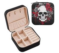 Nander Belle boîte à bijoux de voyage en cuir synthétique avec motif tête de mort, petite boîte à bijoux portable, cadeau de Noël pour femme et fille