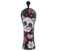 Nander Magnifique couvre-club de golf en cuir synthétique avec étiquette numérotée Motif tête de mort de chat pour conducteur/bois de parcours/hybride