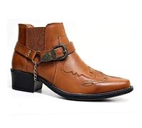 NANFAN Hommes Casual Vintage Court Bottine Western Cowboy Bottes Broderie Chaussure Équestre Grande Taille Bout Pointu Chevalier Équitation Botte De Moto,Yellow-40