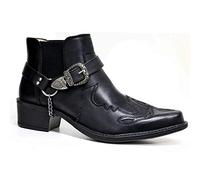 NANFAN Hommes Casual Vintage Court Bottine Western Cowboy Bottes Broderie Chaussure Équestre Grande Taille Bout Pointu Chevalier Équitation Botte De Moto,Black-43