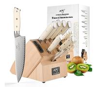 NANFANG BROTHERS Ensemble de couteaux de cuisine en acier damas de 10 pièces avec bloc. Ensemble de couteaux professionnel VG10 avec ciseaux, aiguiseur, le tout dans une belle boîte cadeau.