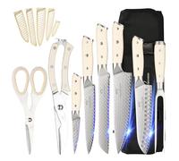 NANFANG BROTHERS Ensemble de Couteaux de Cuisine, Ensemble 9 Pièces Damast avec Sac de Transport, Ensemble Pro VG10 avec Fourchette et Ciseaux de Cuisine