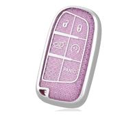 NANGAEBPPW Coque Clé pour Jeep pour Grand pour Cherokee pour Renegade pour Dodge RAM pour Durango pour Challenger pour Chrysler 5 Boutons Étui(Purple Silver,Model 1)