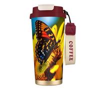 nanger Butterfly Foraging Tasse à café isotherme en acier inoxydable 316 avec couvercle anti-fuite, garde au chaud ou au froid