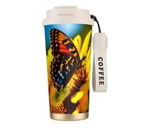 nanger Butterfly Foraging Tasse à café isotherme en acier inoxydable 316 avec couvercle anti-fuite, garde au chaud ou au froid
