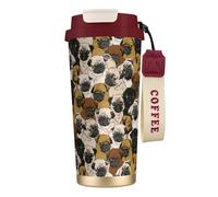 nanger Imagen De Pug Tasse à café isotherme en acier inoxydable 316 avec couvercle anti-fuite, garde au chaud ou au froid