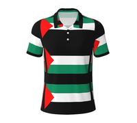 nanger Polo de golf à manches courtes pour homme à séchage rapide Motif drapeau de la Palestine, noir, Taille S