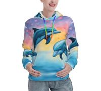nanger Pull à capuche pour femme imprimé dauphins amoureux - Confortable à manches longues - Avec cordon de serrage et poche, noir, XX-Large