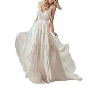 Nanger Robe de mariée bohème à col en V en mousseline de soie avec applications dans le dos nu, ecru, 36