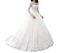 Nanger Robe de mariée en dentelle avec manches longues pour femme - Blanc - 34