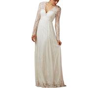 Nanger Robe de mariée en dentelle - Manches longues - Style bohème, ecru, 46